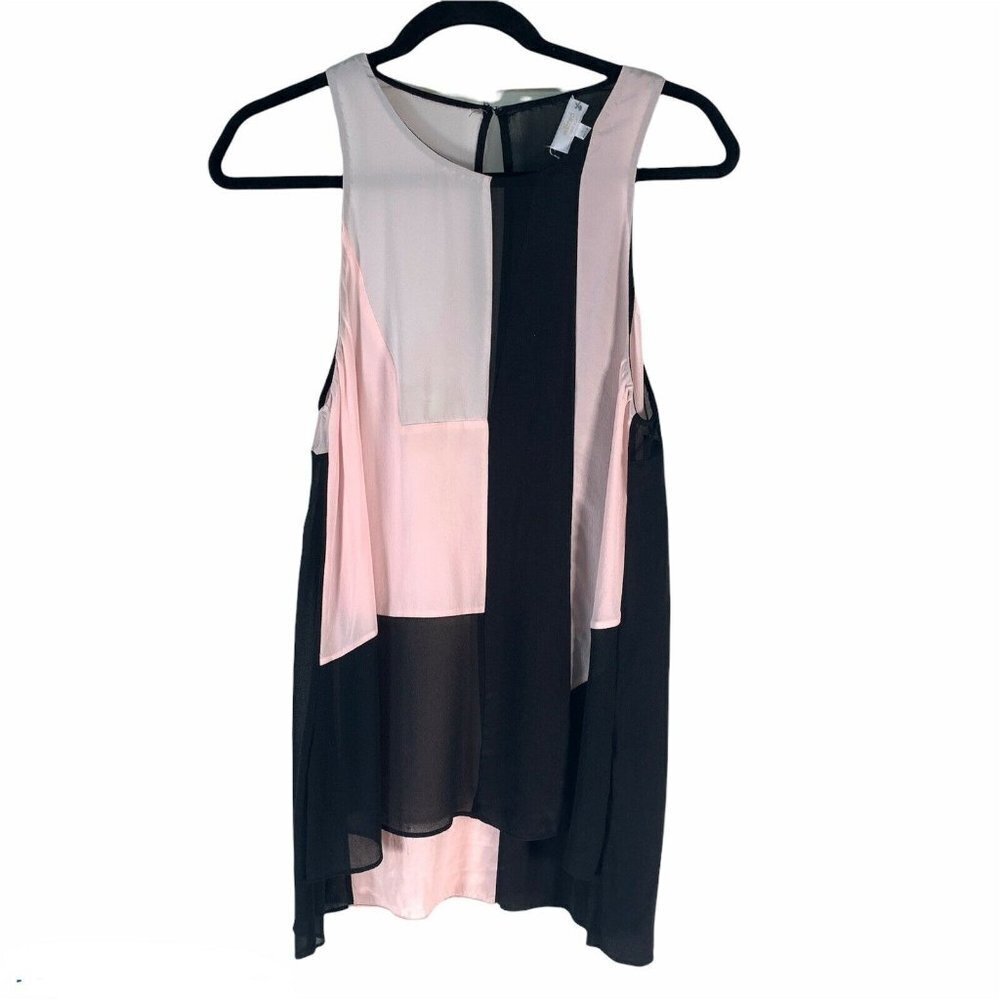 Wilfred ARITZIA sz S 100% Silk Pink Black Color Block Semi-Sheer Crepe Tank Cami